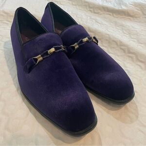 Amali Velvet Tuxedo Shoes Mens Formal Fashion Slip On Loafers Size 9 Purple Gold